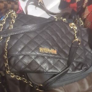 Kenneth Cole Black Quilted Shoulder Bag with Gold Chain